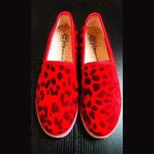 Red Leopard print suede slip on sneakers